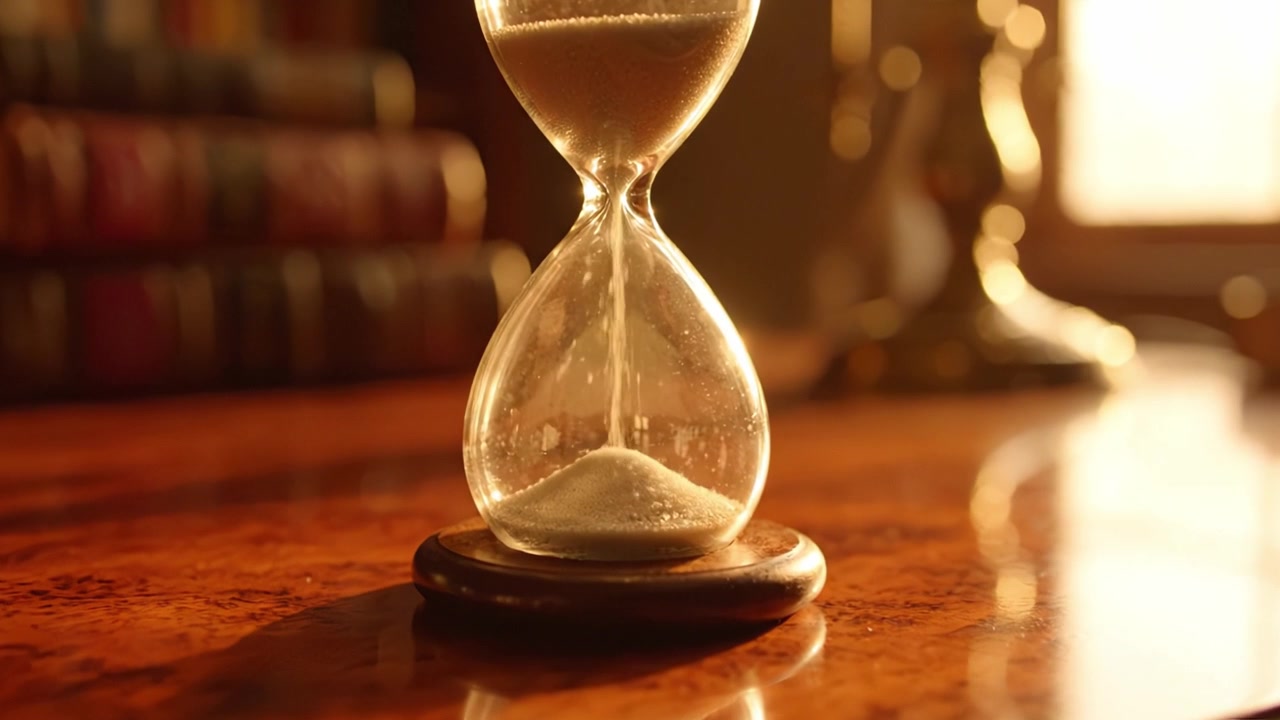 An Hourglass Capturing Time in the Warm Light of a Cozy Setting, Symbolizing the Passage of Moments and the Value of Each Second in Reflection