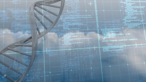 dna animation with data information on blue grid background