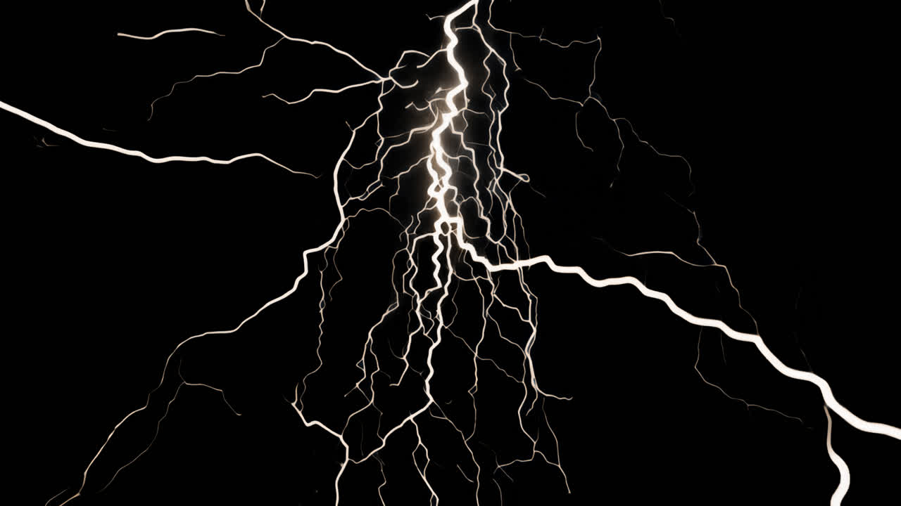 Thunder and lightning animated overlay, transparent 4K video, alpha channel, ProRes 4444