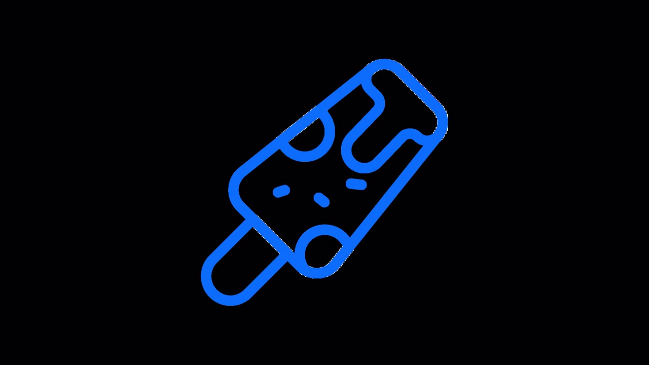 Icona animata di ghiacciolo al neon blu su sfondo nero