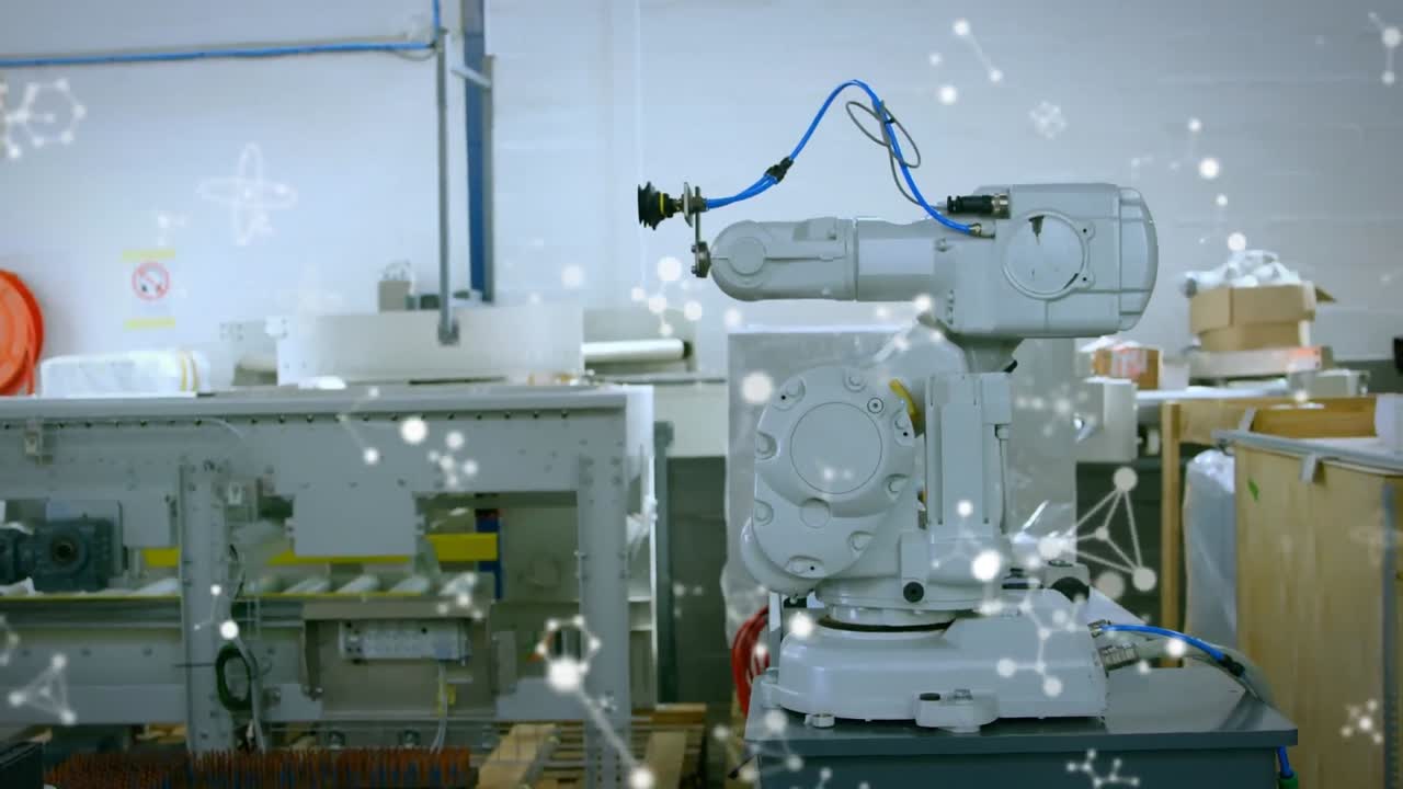 Animation of molecules floating and data processing over robot