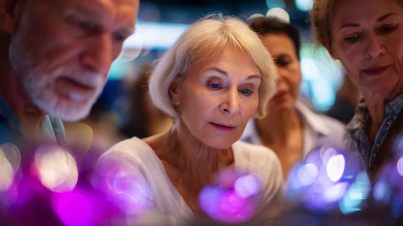 A Group of Engaged Individuals Observing Colorful Light Reflections, Capturing the Essence of Curiosity and Interest in a Vibrant and Dynamic Setting, Showcasing the Beauty of Shared Experience