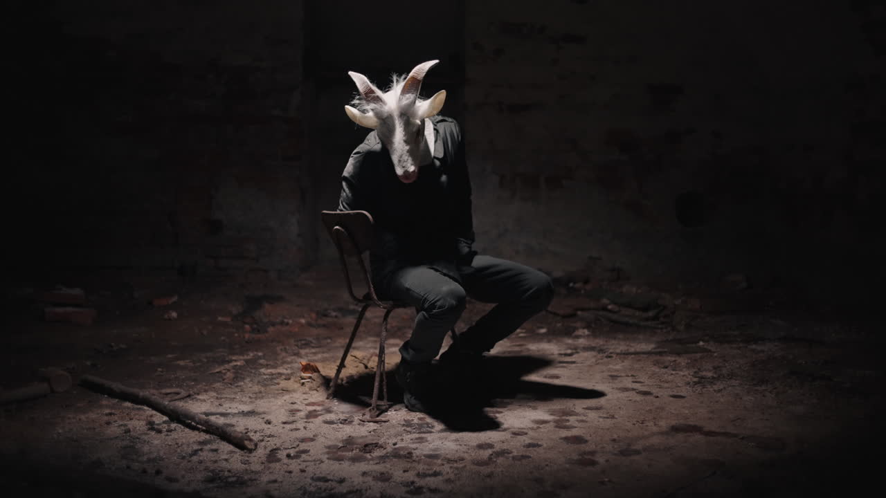Goat Mask Person in Abandoned Basement