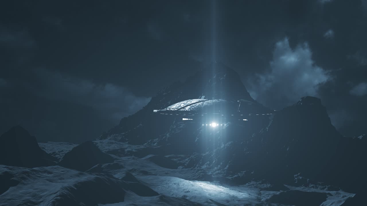 UFO over mountains at night
