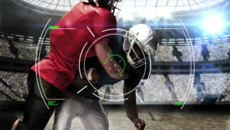 Animation-of-digital-interface-with-safe-lock-rotating-over-rugby-players