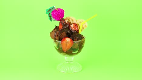 delicious chocolate ice cream desert on green screen