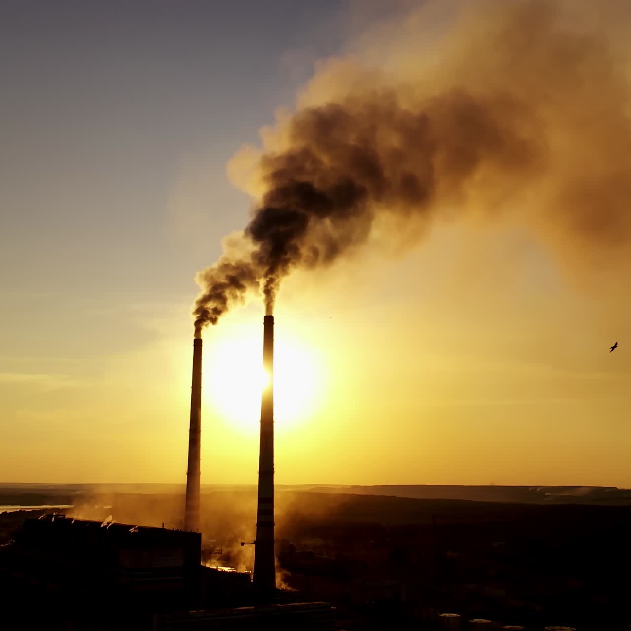 Aerial view over power plant
