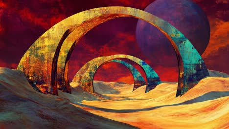 arcos alienígenas en un planeta rojo