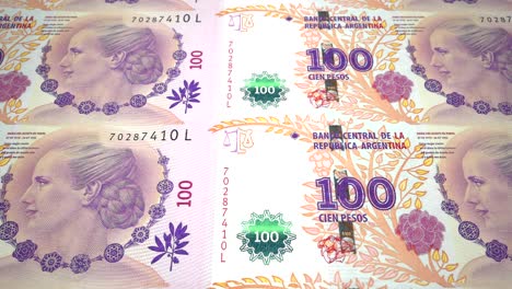 banknotes of one hundred argentine pesos of the bank of the republic argentine rolling on screen, coins of the world, cash money, loop