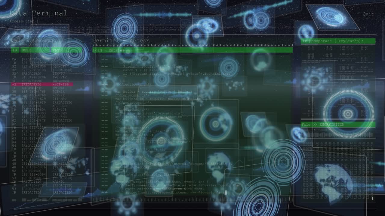 Animation of scope scanning and data processing on black background