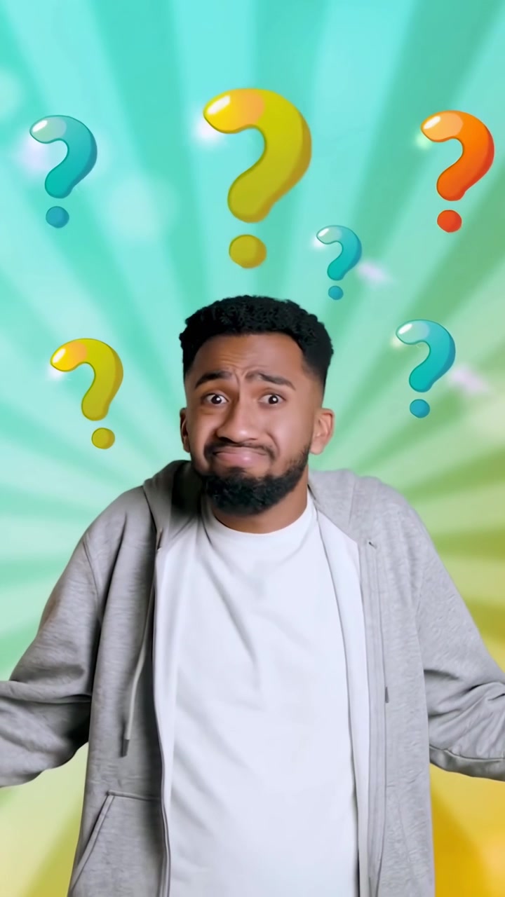 Confused Young Man Shrugging with Animated Question Marks