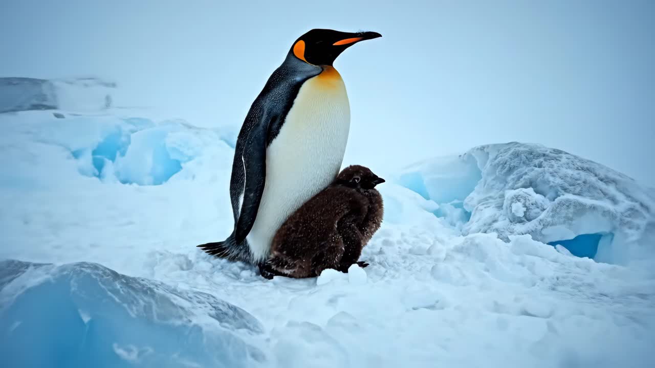King Penguin and Chick in Antarctica
