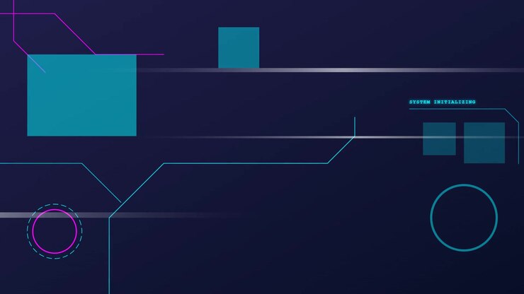 Abstract Digital Interface Background with Moving Geometric Shapes and Lines
