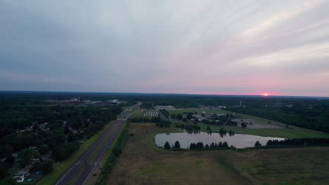 drone view of beautiful sunset making the sky orange