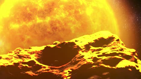 sun and rocky asteroid landscape