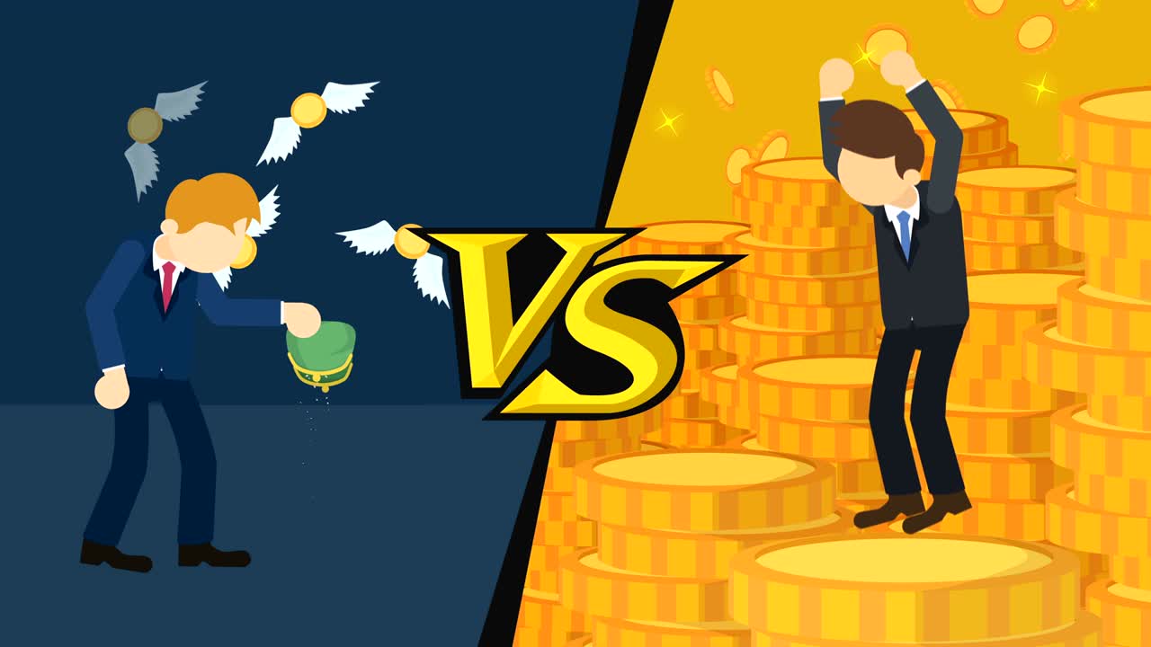 Business difference. Rich man versus poor man. Inequality concept. Loop illustration in flat style.