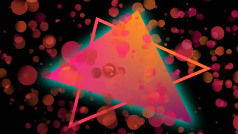 animación de un triángulo colorido contra el efecto de burbujas