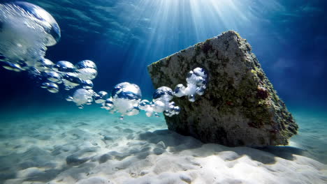 underwater bubbles and concrete block