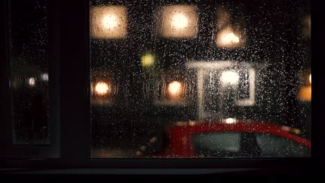 various shots and camera movement of detailed rain drops falling on window