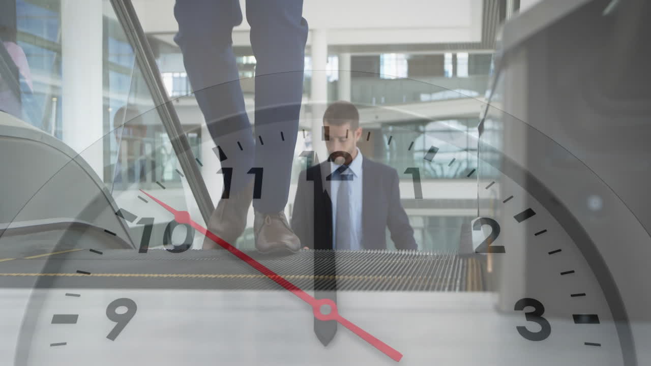 Clock animation over business people walking in modern office building