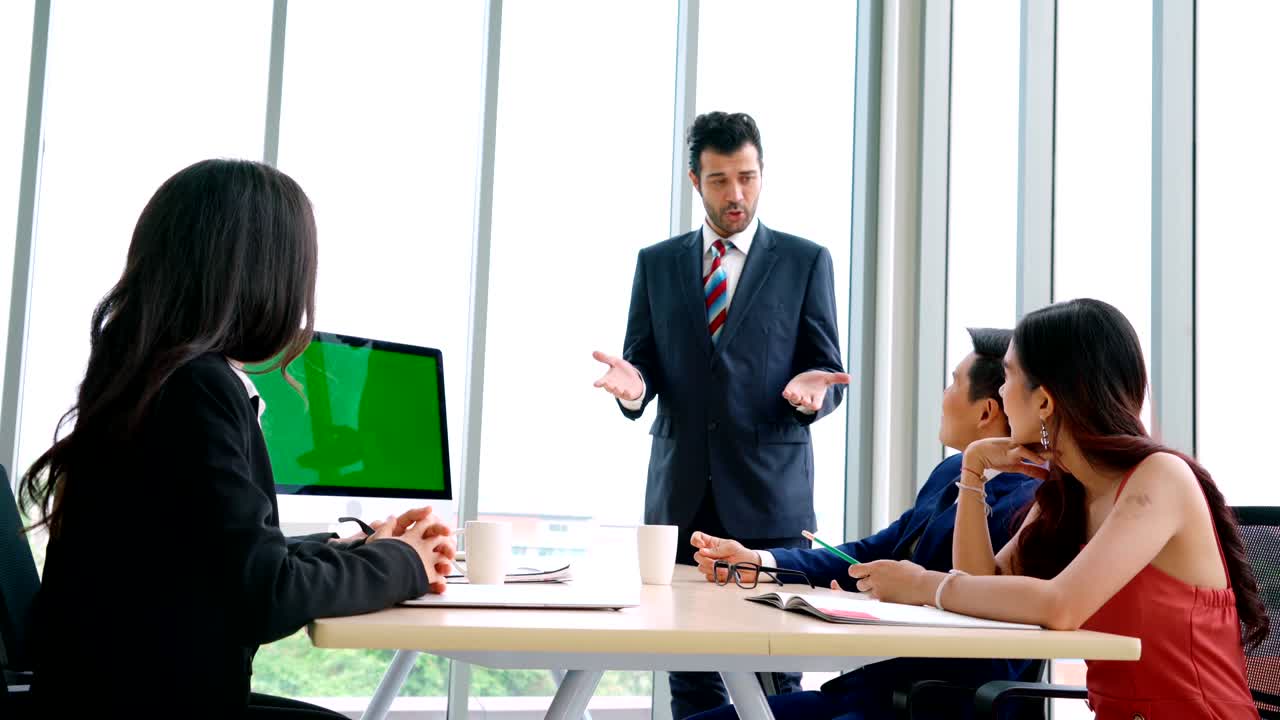 Business people in the conference room with green screen