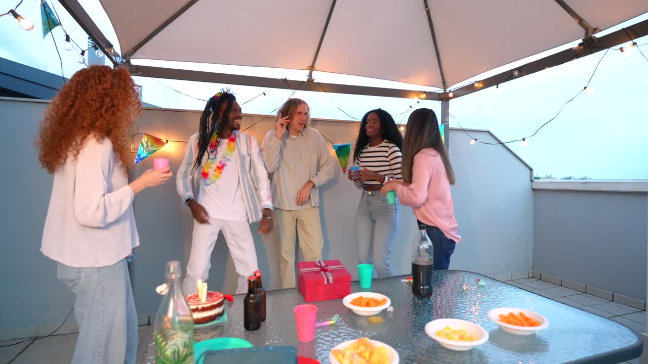 Friends Celebrating at a Rooftop Party