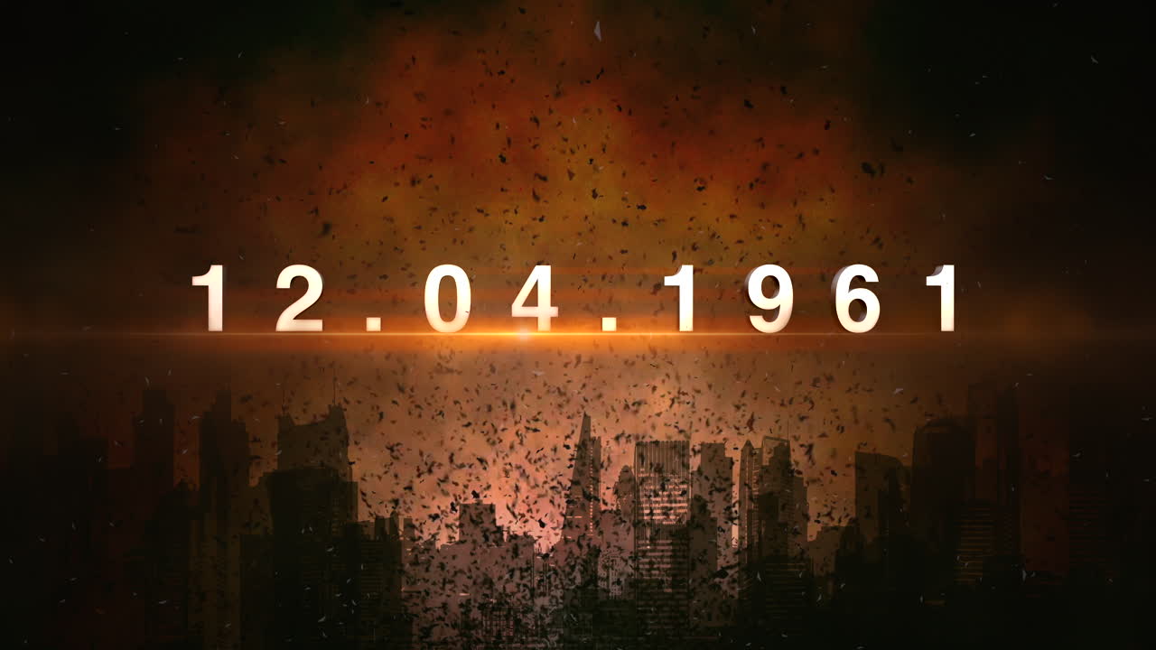 12.04.1961 con la ciudad oscura y volar basura en la noche