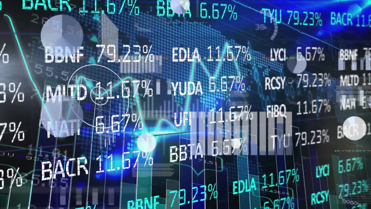 Animation of financial data processing over world map