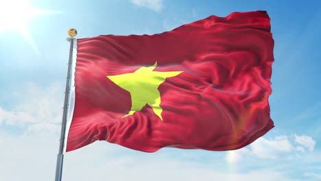 bandera de vietnam ondeando en el viento contra el cielo azul profundo. tema nacional, concepto internacional. render 3d bucle sin costuras 4k