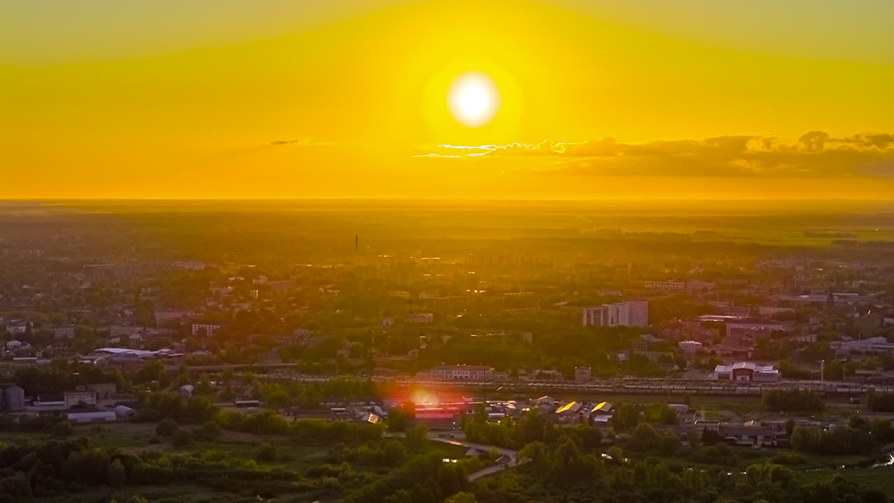Bright Sunlight Illuminated Cityscape With Scenic Nature Landscape. Timelapse