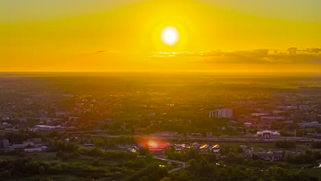 bright sunlight illuminated cityscape with scenic nature landscape. timelapse