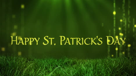 animation of grass over happy st patricks day text on green background