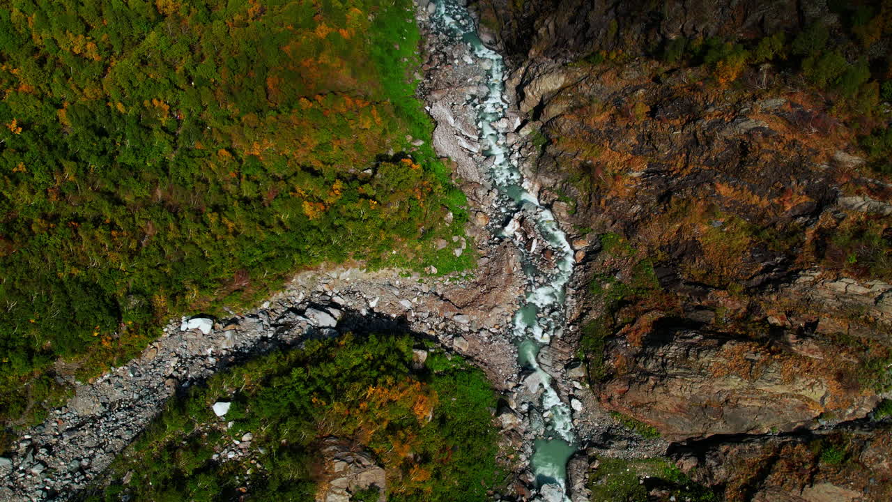 Autumn Mountain River Gorge Aerial View