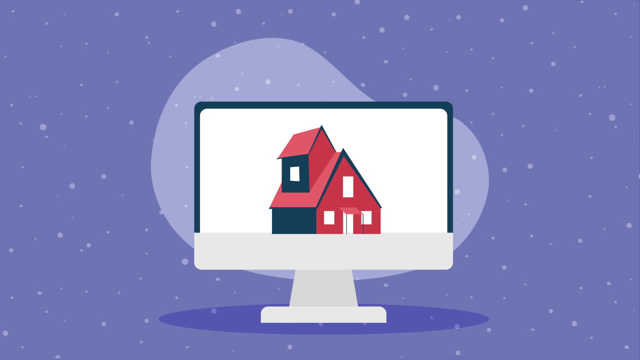 컴퓨터 화면에 있는 집