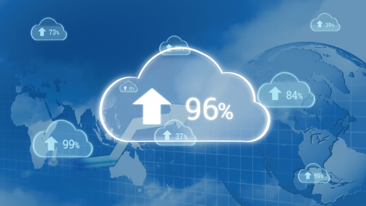 진전 구름과 화살표로 지구를 업로드