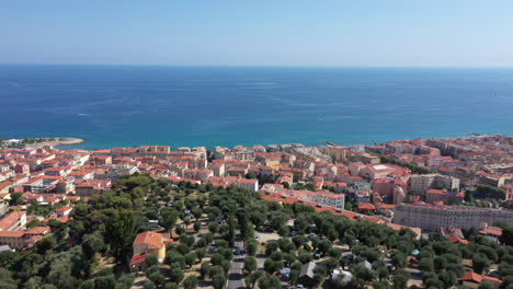 menton large aerial view over the city with mediterranean sea in background