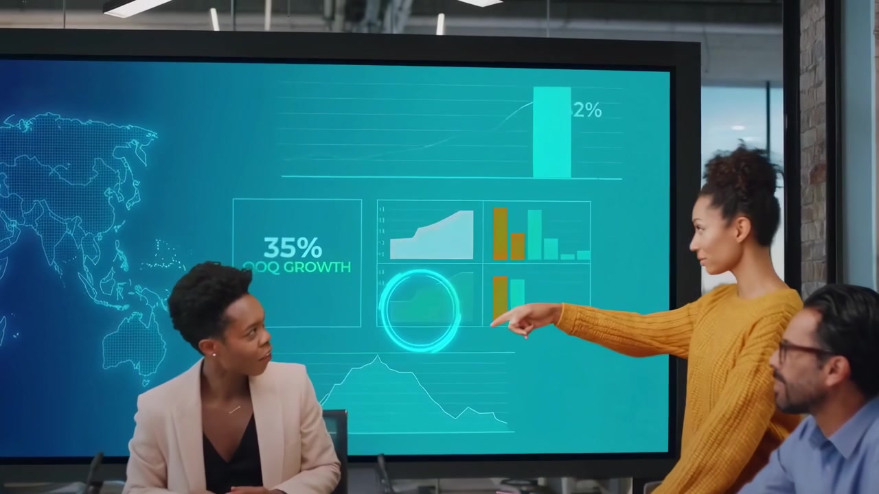 Diverse Business Team Discussing Data Analytics in Modern Conference Room