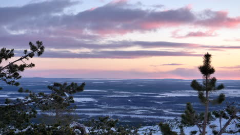 sunrise over flat arctic tundra, finnish lapland