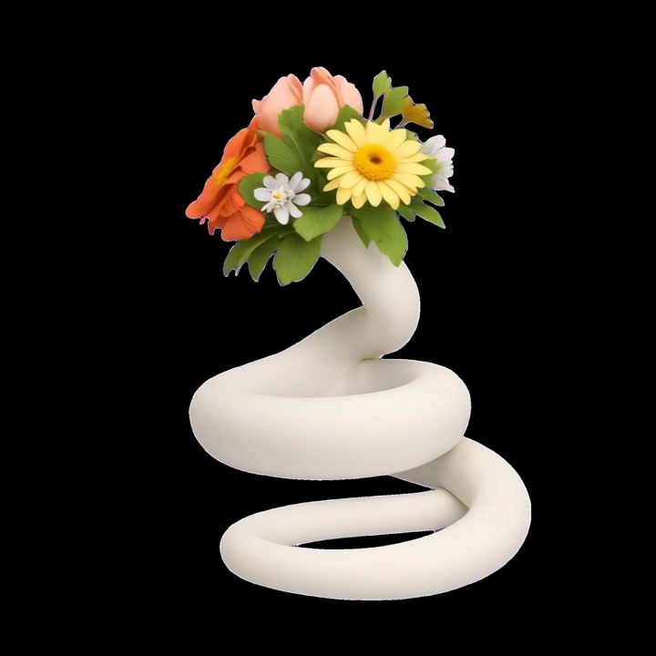 White Snake Shaped Vase with Colorful Flowers