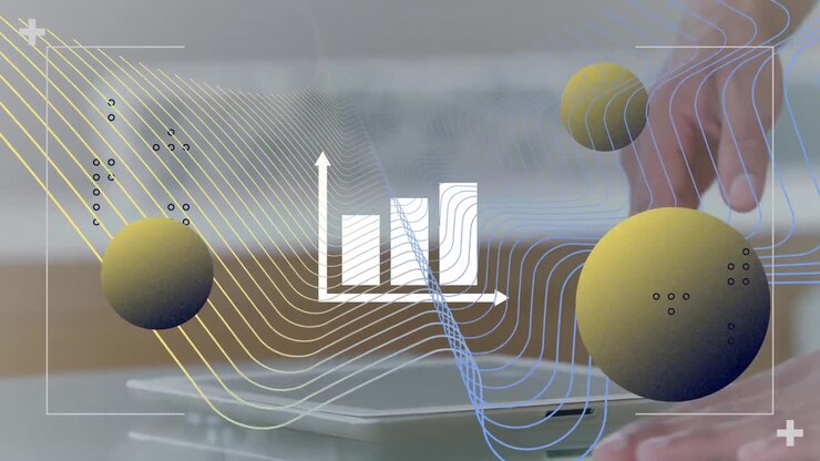 Animation of graph and molecules over studding people