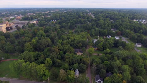 forward and panning drone shot of a late summer day in youngstown ohio