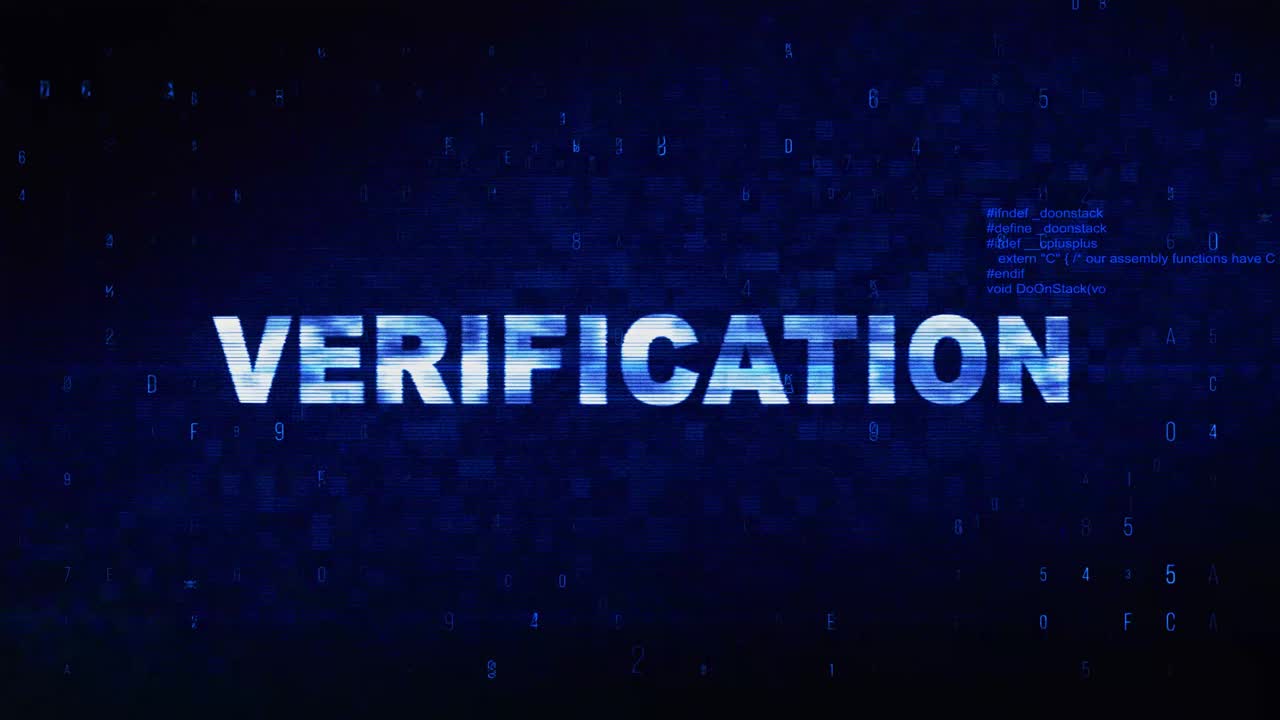 Verification text digital noise twitch and glitch effect tv screen loop animation background login