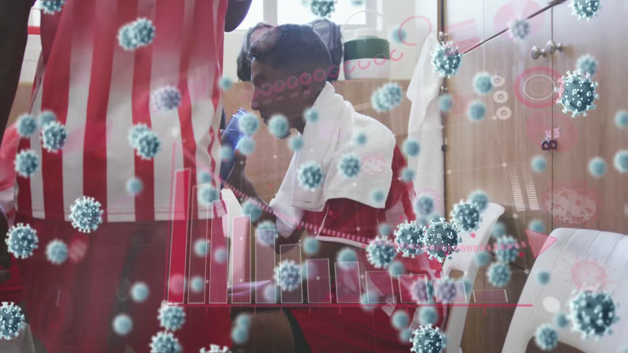 Animation of virus cells over data processing and patients