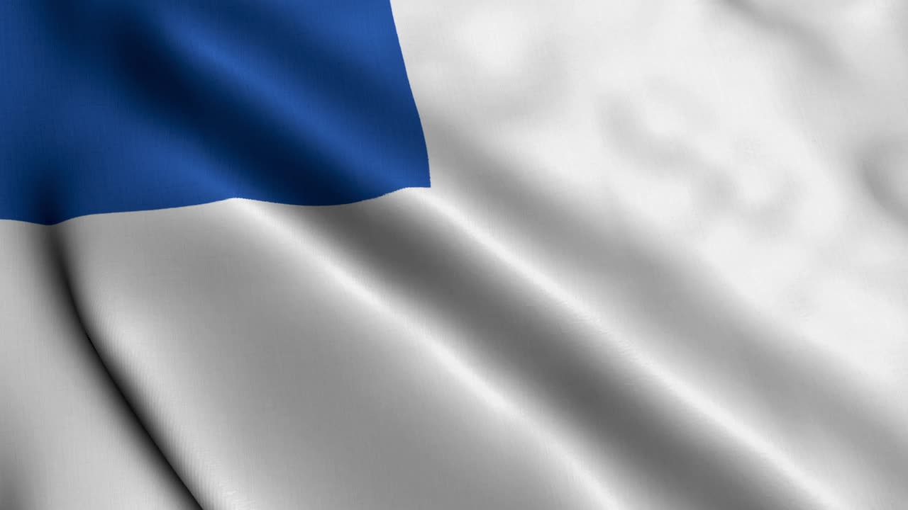 Vajende flag fra San Sebastián by i Gipuzkoa, Spanien, med blåt og hvidt design og det officielle våbenskjold, der blafrende blidt i vinden. 4K-optagelser til kulturelle rejser og historiske projekter.