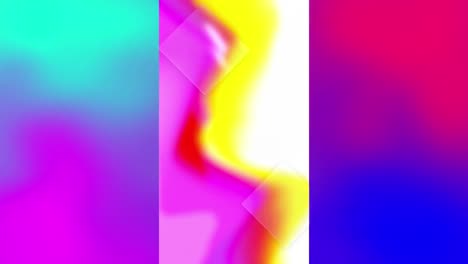 Animation-of-pink-and-yellow-forms-on-white-vertical-screen,-over-soft-blurred-pink,-red-and-blue
