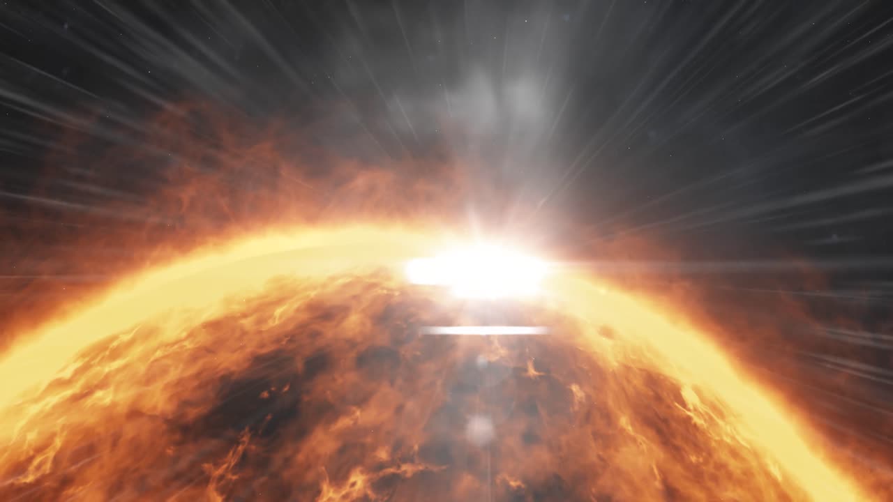 검은 바탕에 회전하는 지구를 배경으로 밝은 빛의 반점의 디지털 애니메이션