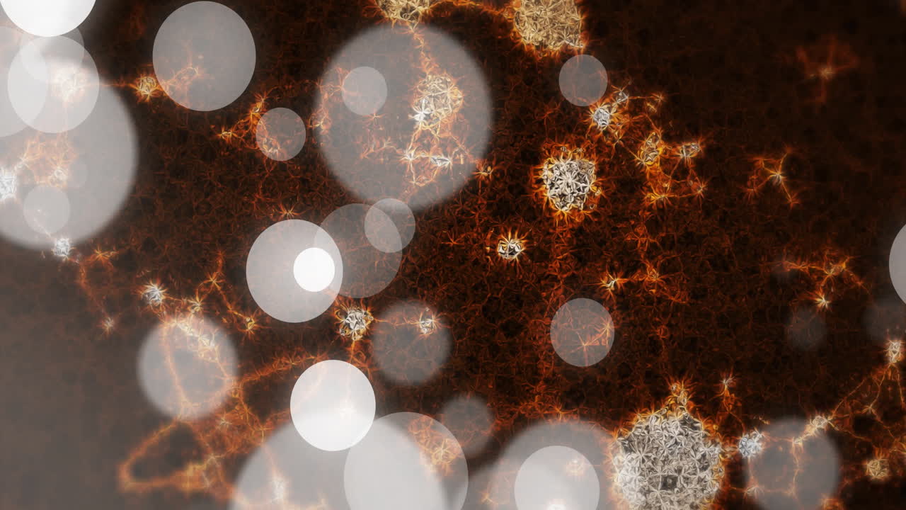 Glowing orange web-like structures with overlapping white circles in animation design