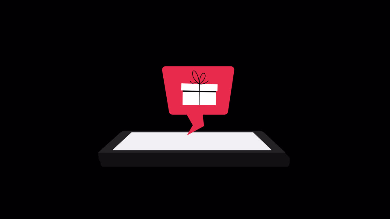 Smartphone animado con icono de notificación de caja de regalo