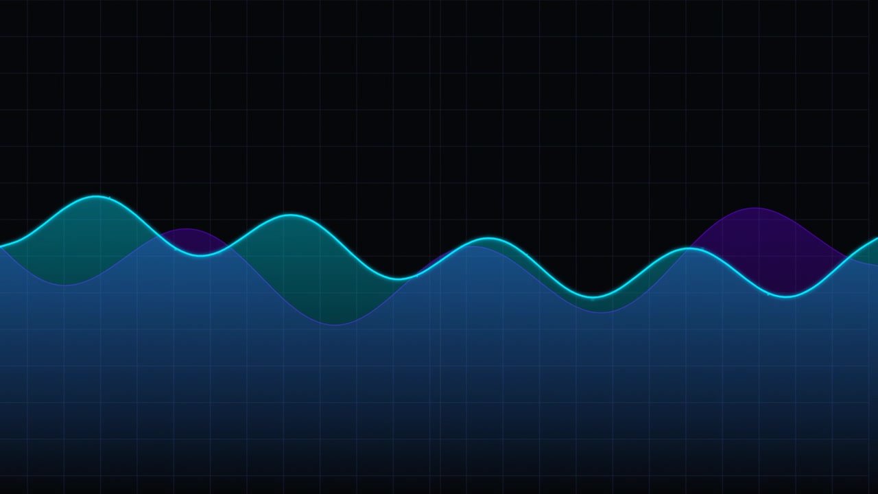 Animated Abstract Wave Graphs Moving on Dark Grid Background