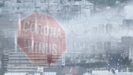 Animation-of-corona-virus-prohibition-sign-over-cityscape